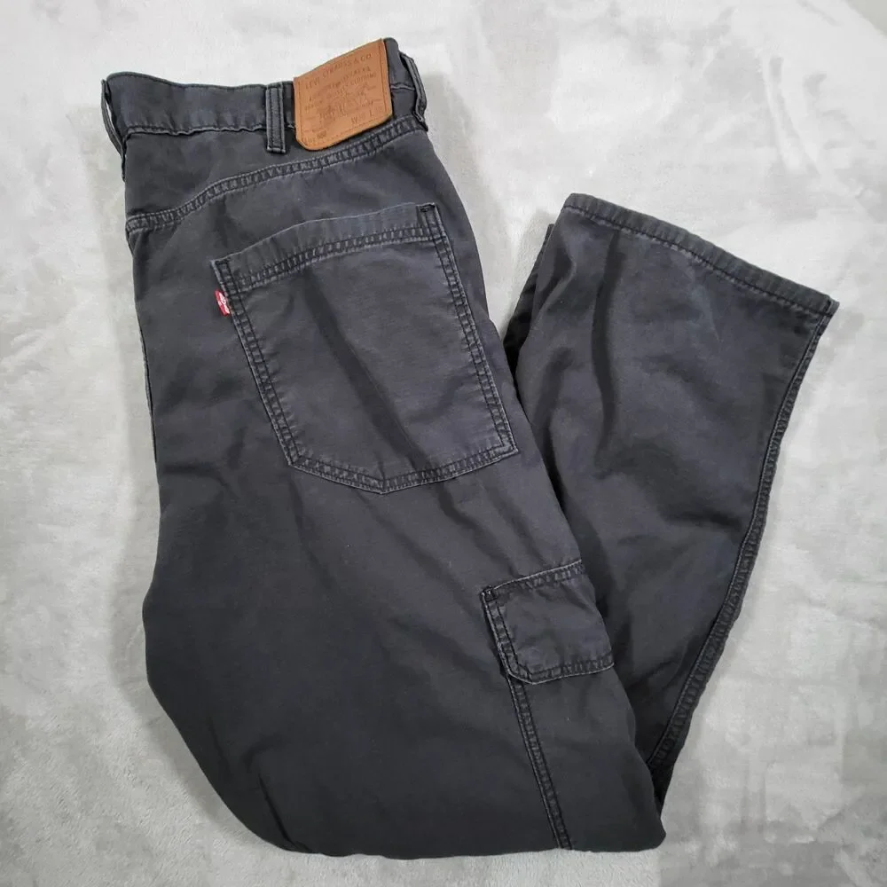 Levis 568 Mens 38x32 (Fits 38x30) Gray Loose Straight Cargo Big E Premium Pants